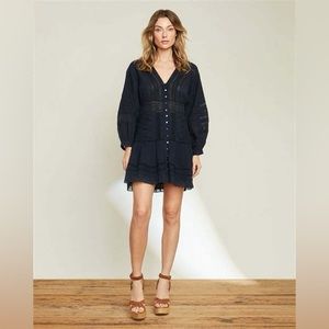 Veronica Beard Addilyn Long Sleeve Pintuck V-Neck Mini Dress in Navy Size 6 NWT